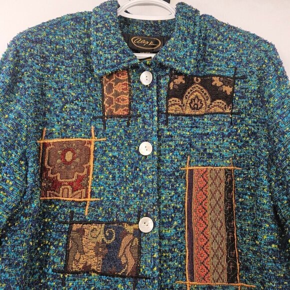 Alex Kim Tweed Patchwork Button Front Jacket Women’s Size L Artsy Art To Wear - Picture 3 of 7